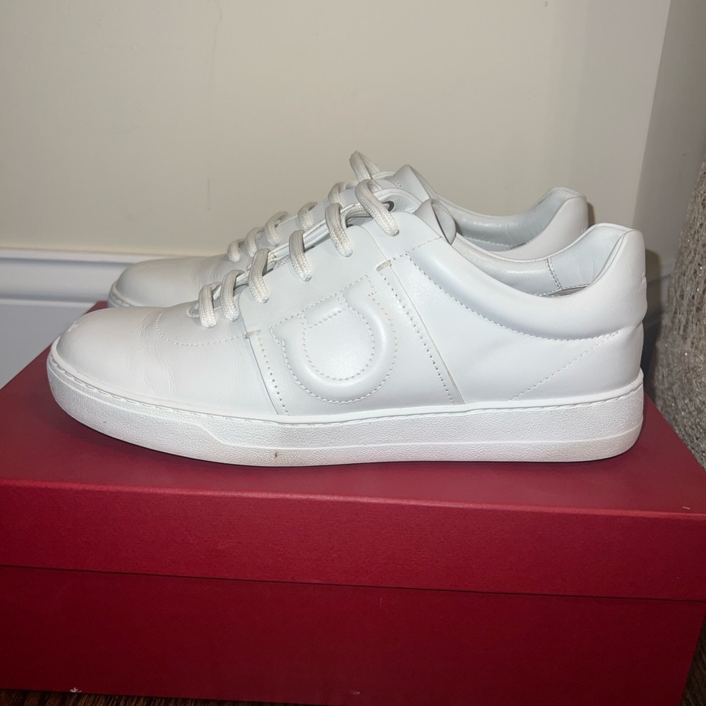 Salvatore Ferragamo White Leather Low-Top Sneakers